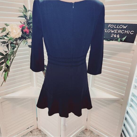 ERIN BLACK PEPLUM DRESS WITH MESH WAIST ACCENTS SIZE 10 - Picture 4 of 8